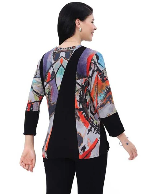 Parsley & Sage Dylan Abstract Print Notch V-Neck Top (MULTI) - Image 2