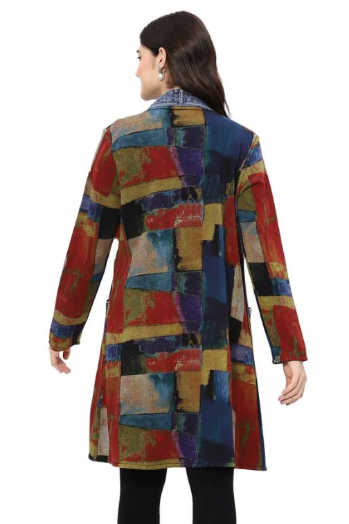 Parsley & Sage Edith Print/Solid Reversible Open Long  Front Jacket - Image 2