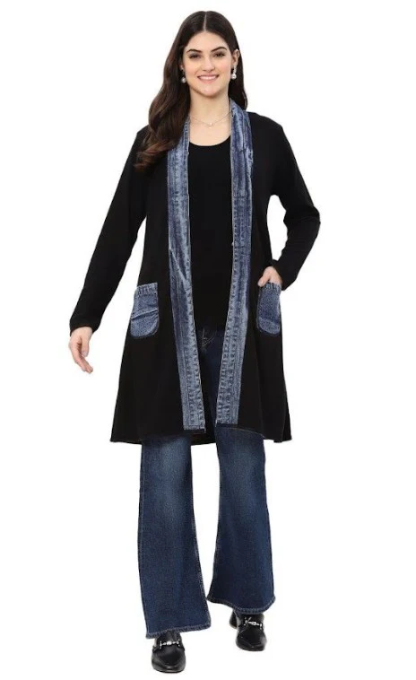 Parsley & Sage Edith Print/Solid Reversible Open Long  Front Jacket - Image 3