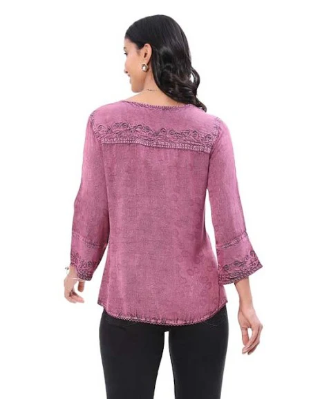 Parsley & Sage Finn Vintage Wash Tonal Embroidery Top (PLUM)(25F584C) - Image 2