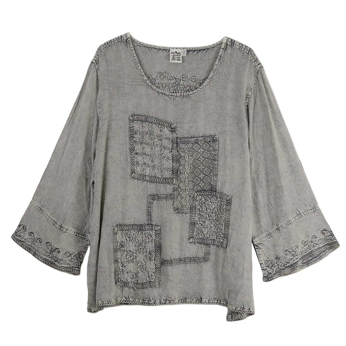 Parsley & Sage Finn Vintage Wash Tonal Embroidery Top (Silver)(25F584C) - Image 2