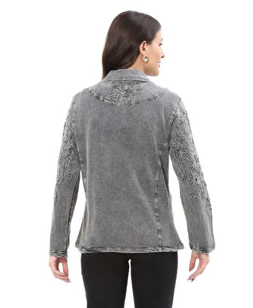 Parsley & Sage Gilly Silver Vintage Wash Tonal Embroidery Jacket - Image 2