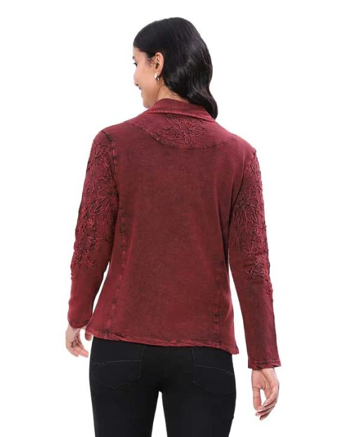 Parsley & Sage Gilly Wine Vintage Wash Tonal Embroidery Jacket (25F55OE24) - Image 2