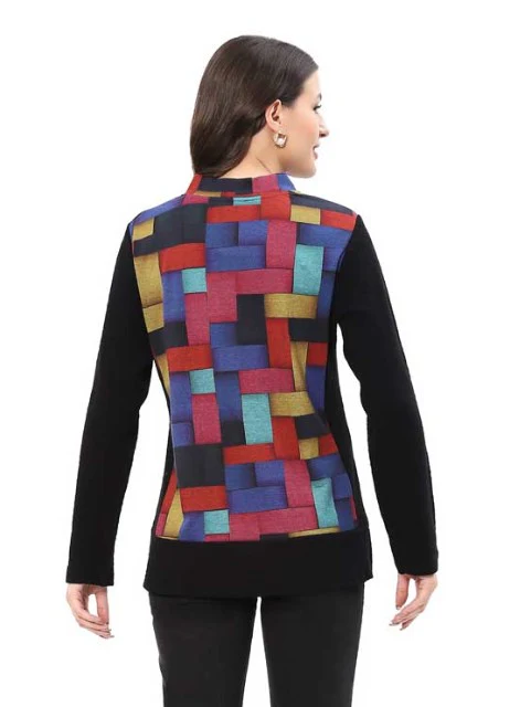 Parsley & Sage Glory Geo Print Front Solid Sleeve Top (MULTI) - Image 2