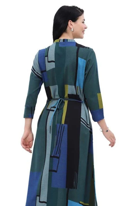 Parsley & Sage Greta Geo Print Dress (BLU/GRN) - Image 2