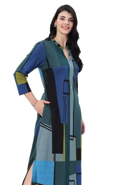 Parsley & Sage Greta Geo Print Dress (BLU/GRN) - Image 3