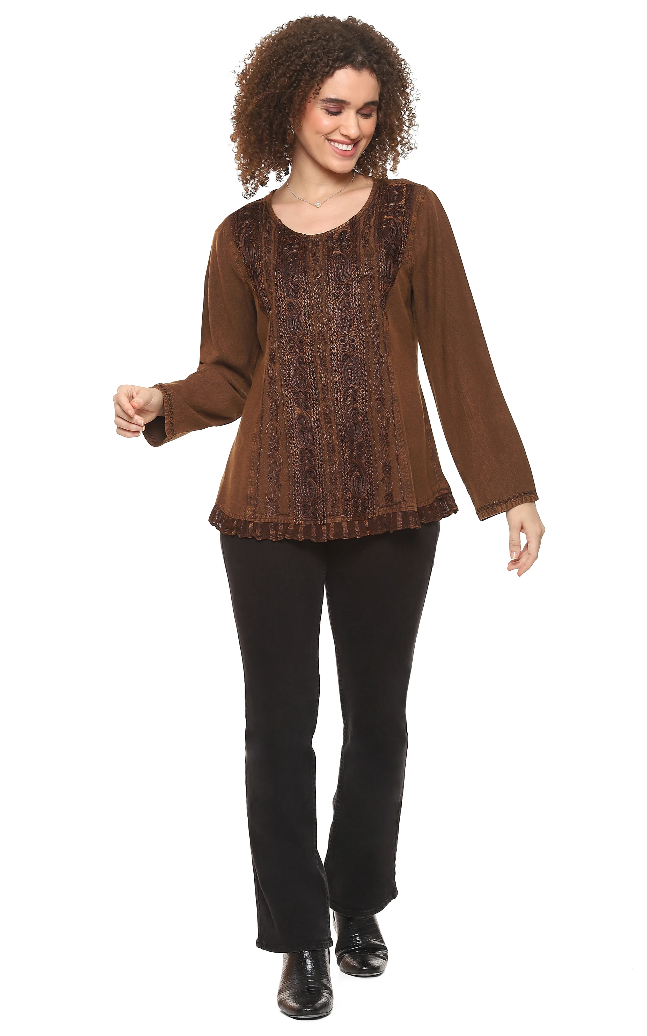 Parsley & Sage Tippy Top Vintage Washed Tonal Soutache Shirt (Gold)(24F581C)