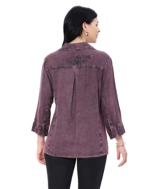 Parsley & Sage Harlyn Vintage Washed Tonal Shirt (PLUM) - Image 2