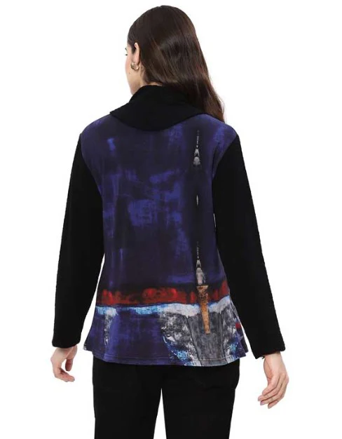 Parsley & Sage Heaven Abstract Print Cowl Neck Top (BLK/MULTI) - Image 2