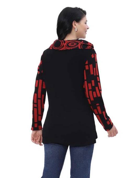 Parsley & Sage Hilda Printed Cowl Neck Top (BLK/RED) - Image 2