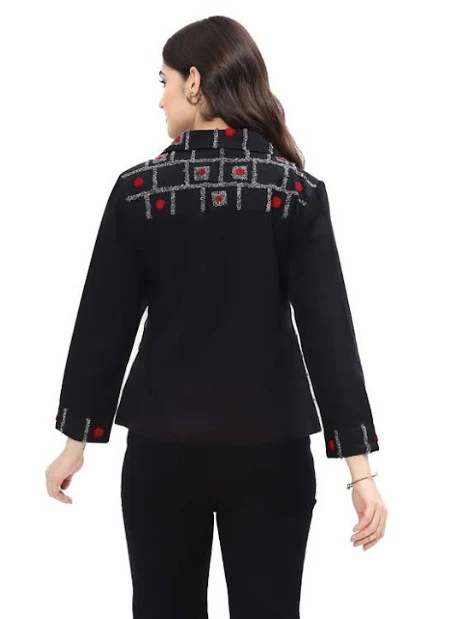 Parsley & Sage Jennifer Grid Print Jacket (Black) - Image 2