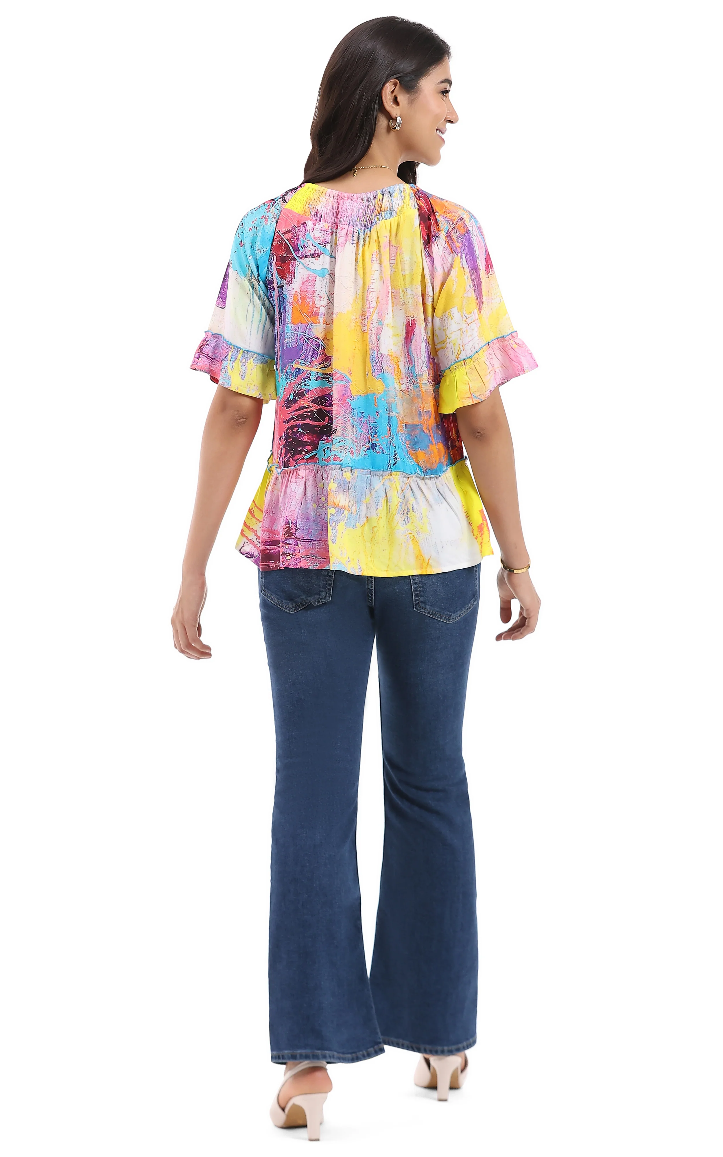 Parsley & Sage Vivian Abstract print Peasant Top (26T20B10) - Image 2
