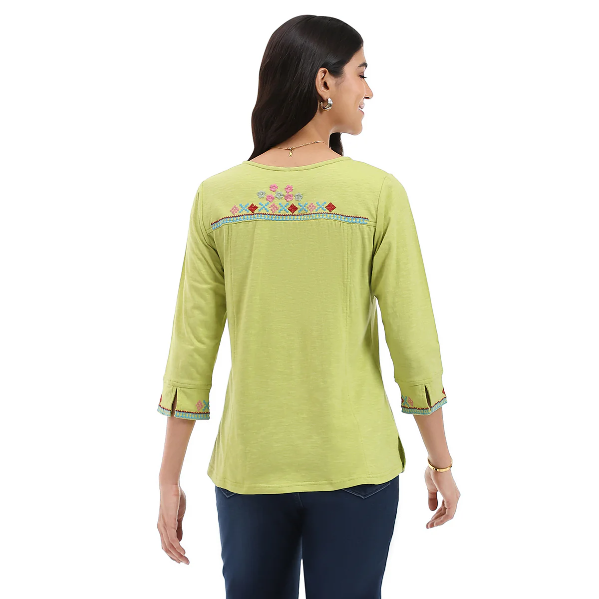 Parsley & Sage Jenna Knit Embroidered Top (Lime) (26S446CP) - Image 2