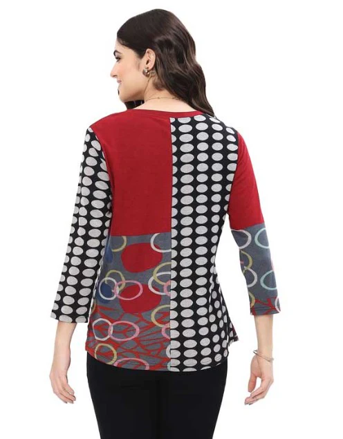 Parsley & Sage Lavern Block Multi Print  Top (BLK/RED/GRY) - Image 2
