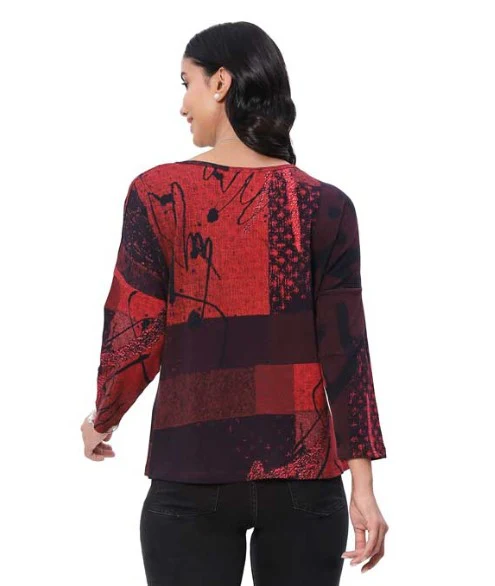 Parsley & Sage Luann Abstract Print Top (BLK/RED) - Image 2
