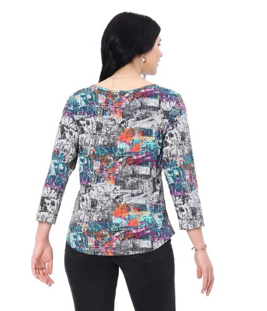 Parsley & Sage Peggy Abstract Print Button Top (MULTI) - Image 2