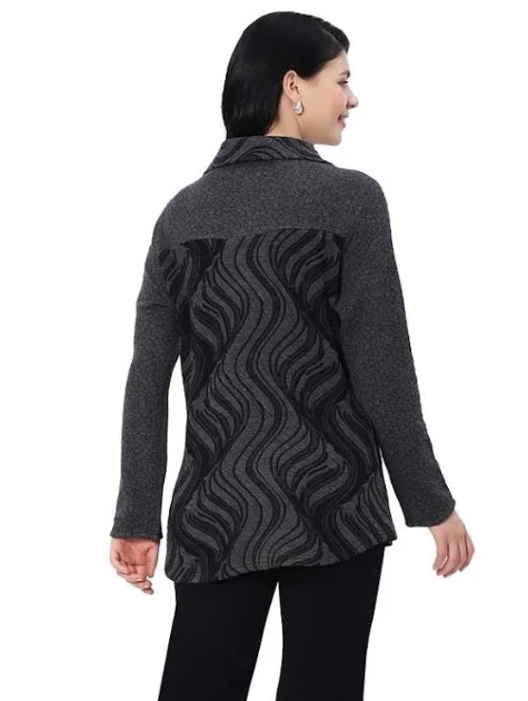 Parsley & Sage Trish Print 1/4 Zip Top (GRY/BLK) - Image 2