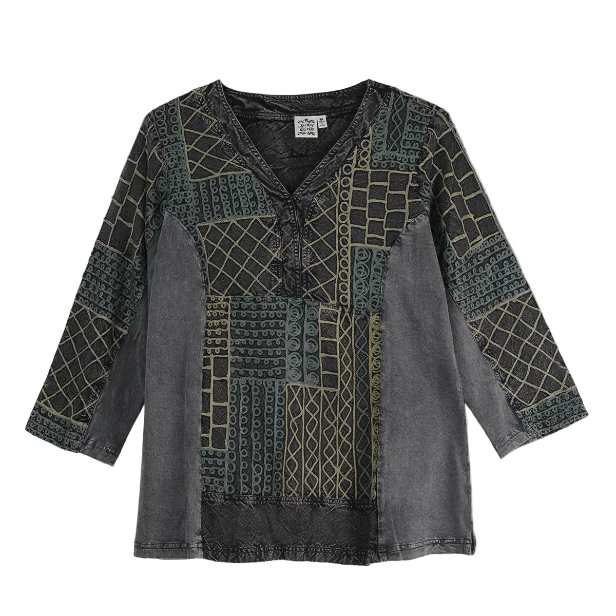 Parsley & Sage Mandy Embroidered Top (23F562C)(Charcoal) - Image 2