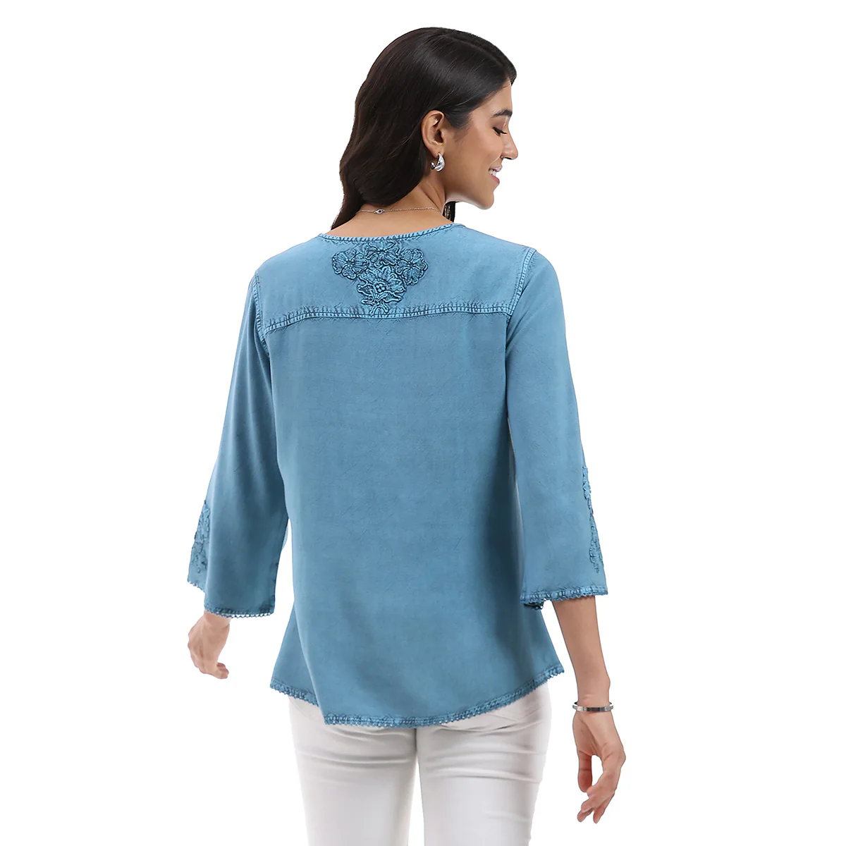 Parsley & Sage Embroidered Mineral Wash Vanessa Top (Teal) (26S480C) - Image 2