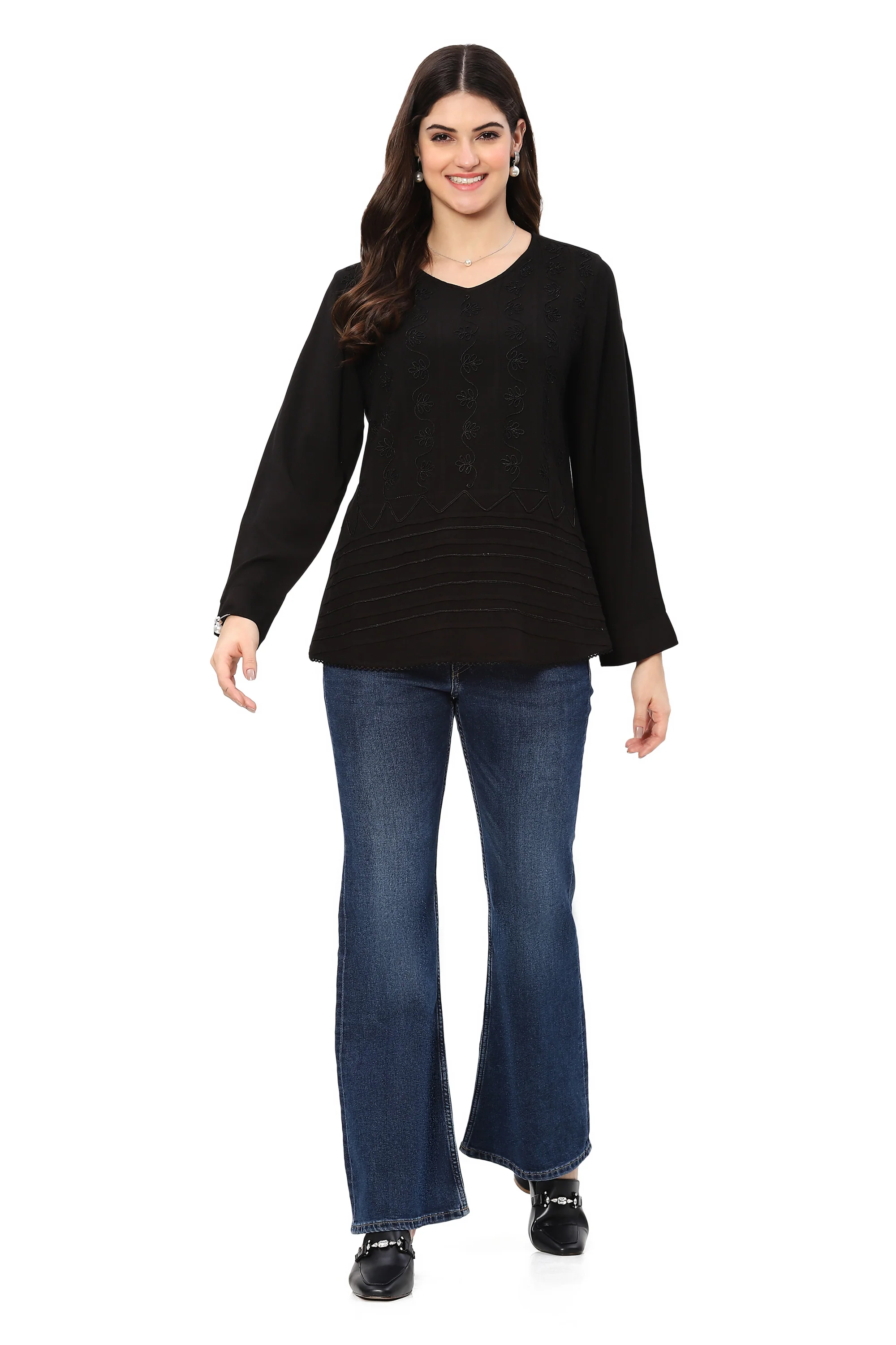 Parsley & Sage Emma Embroidered Tunic (Black ) - Image 2