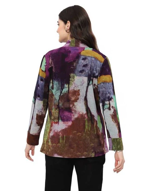 Parsley & Sage Zahara  Abstract Print Open Front Jacket (PURP/MULTI) - Image 2