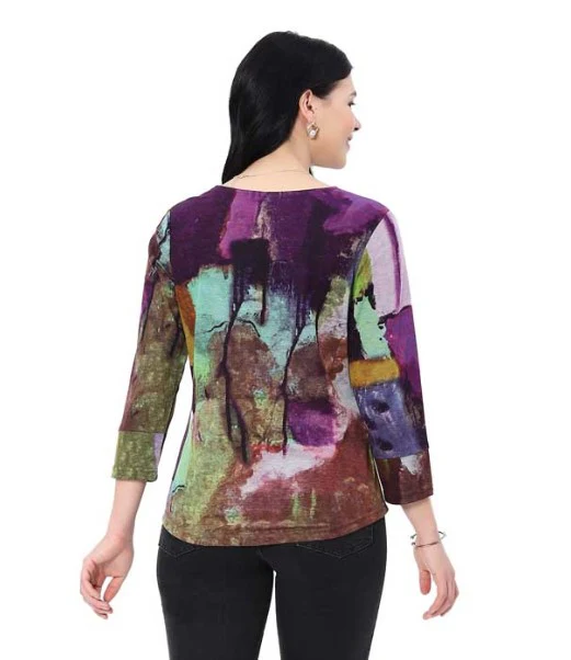 Parsley & Sage Zahara Abstract Print Top (PURP/MULTI) - Image 2