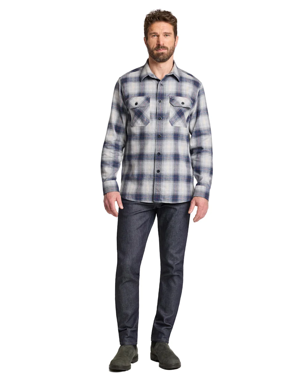 Pendleton Men's Burnside Cotton Flannel Grey Navy Plaid Shirt - Image 3