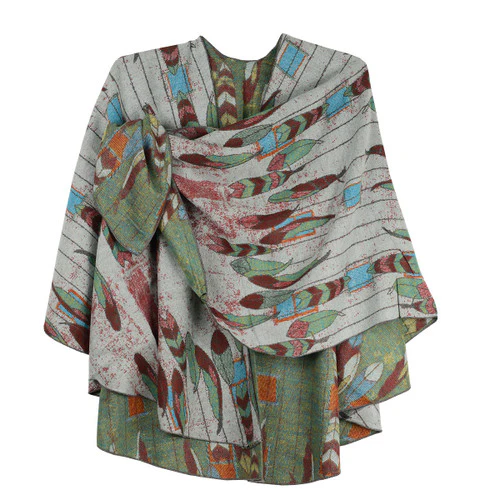 Rapti 100% Cashmere Feather Reversible Loop Shawl (#16) OLV/OFFWHT - Image 3