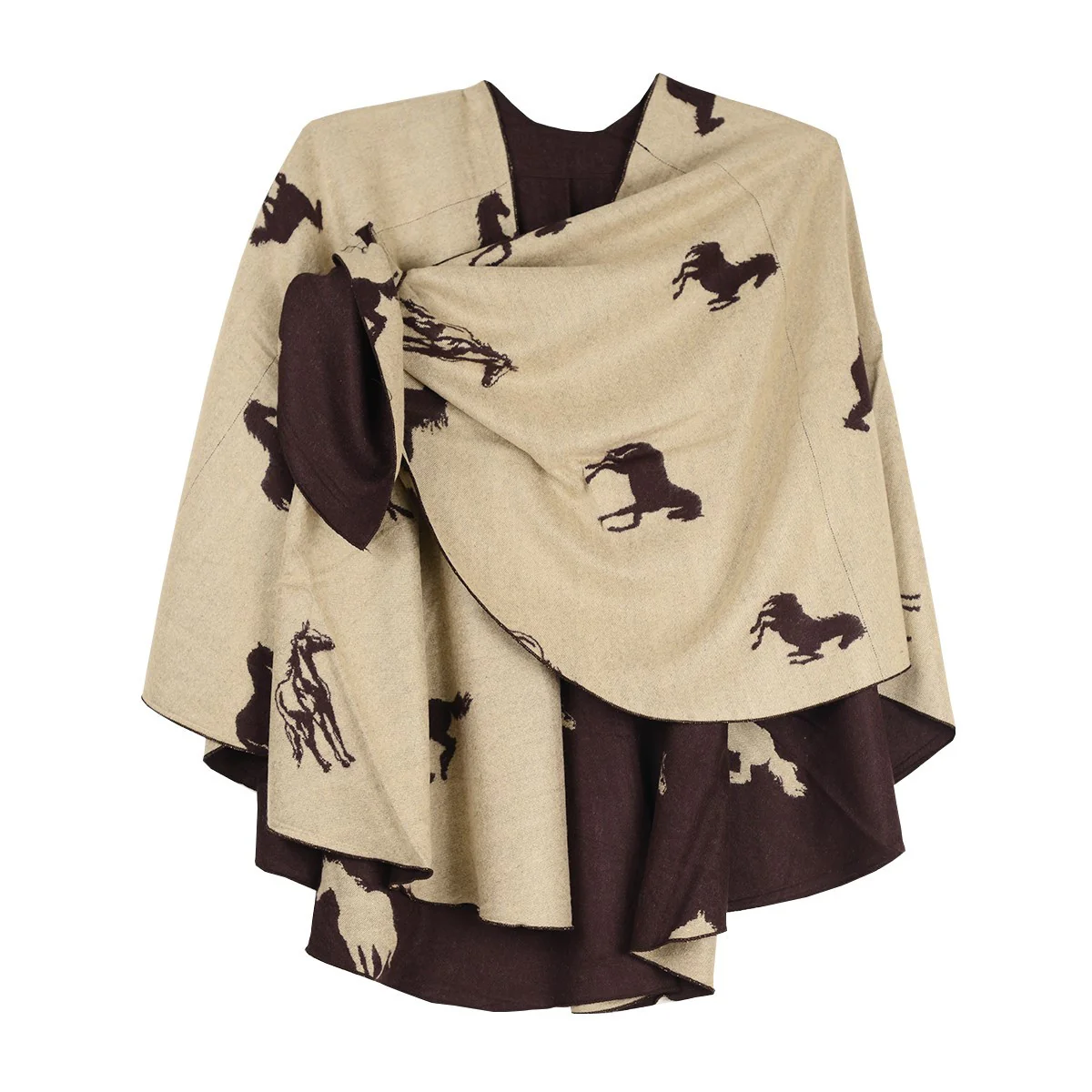 Rapti 100% Cashmere Horse Print Reversible Loop Shawl (#144) - Image 2