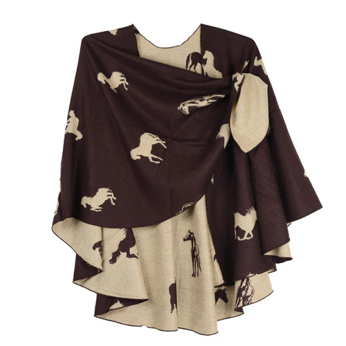 Rapti 100% Cashmere Horse Print Reversible Loop Shawl (#144) - Image 3