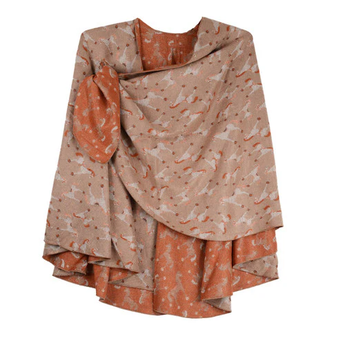 Rapti 100% Cashmere Horses Print Reversible Loop Shawl (#134) ORNG - Image 3