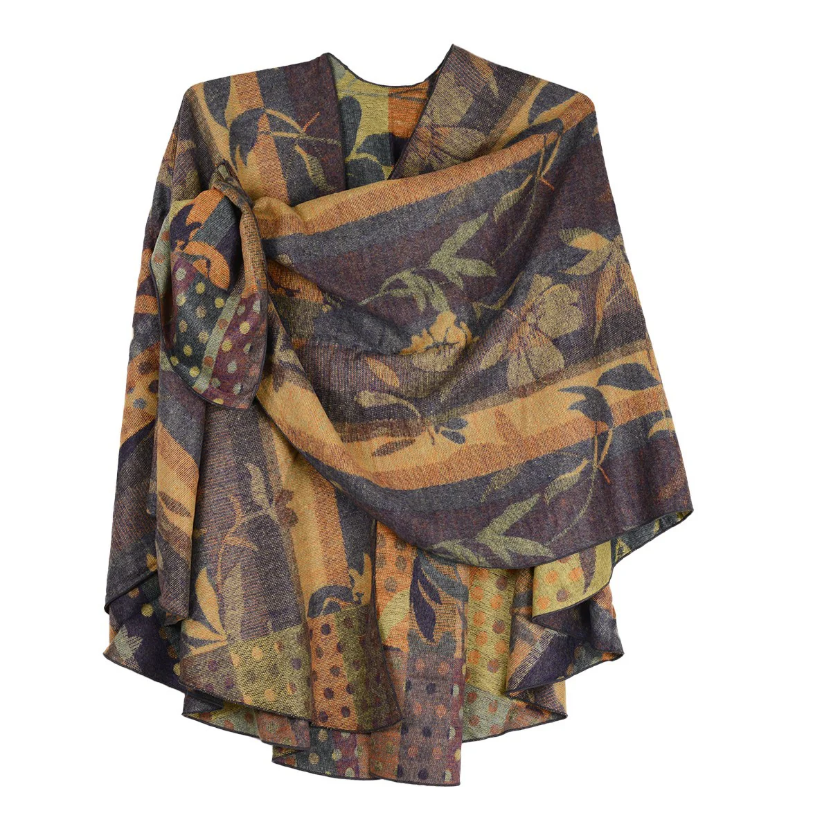 Rapti 100% Cashmere Leaves/Stems Reversible Loop Shawl (#48) GOLD/ORNG - Image 2