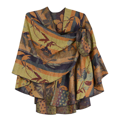 Rapti 100% Cashmere Leaves/Stems Reversible Loop Shawl (#48) GOLD/ORNG - Image 3