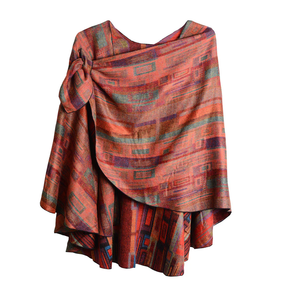 Rapti 100% Cashmere Rectangle Print Reversible Loop Shawl (#3) RED/ORNG - Image 2