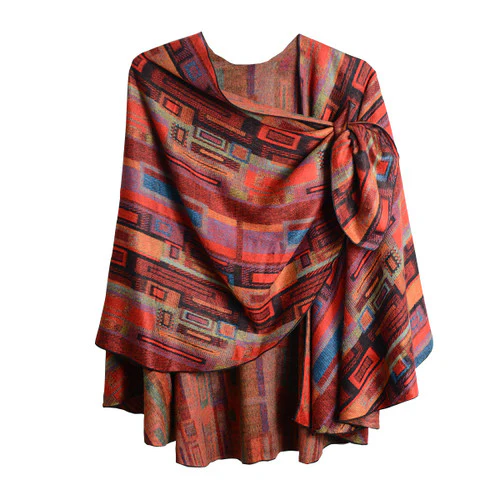 Rapti 100% Cashmere Rectangle Print Reversible Loop Shawl (#3) RED/ORNG - Image 3
