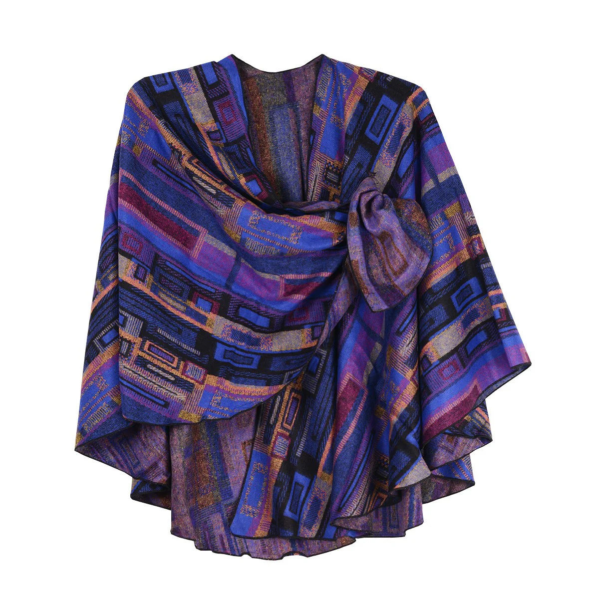 Rapti 100% Cashmere Rectangle Stripes Reversible Loop Shawl (#10) PURP/ROY - Image 2