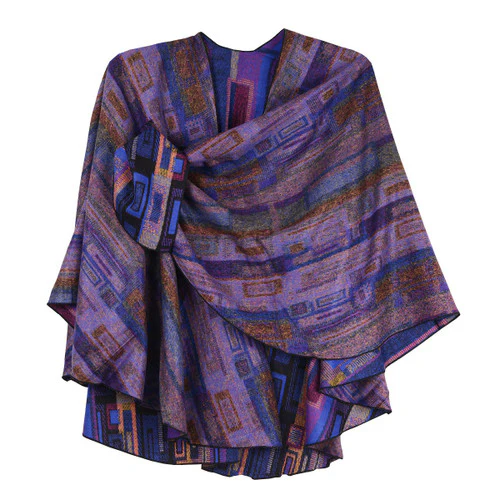 Rapti 100% Cashmere Rectangle Stripes Reversible Loop Shawl (#10) PURP/ROY - Image 3