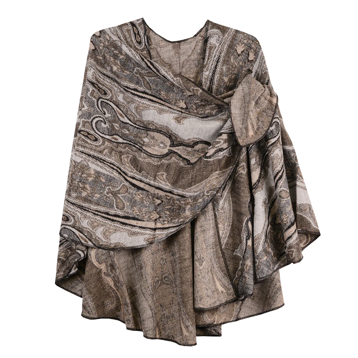 Rapti 100% Cashmere Reversible Loop Shawl (#83)(Black/Grey/Natural)