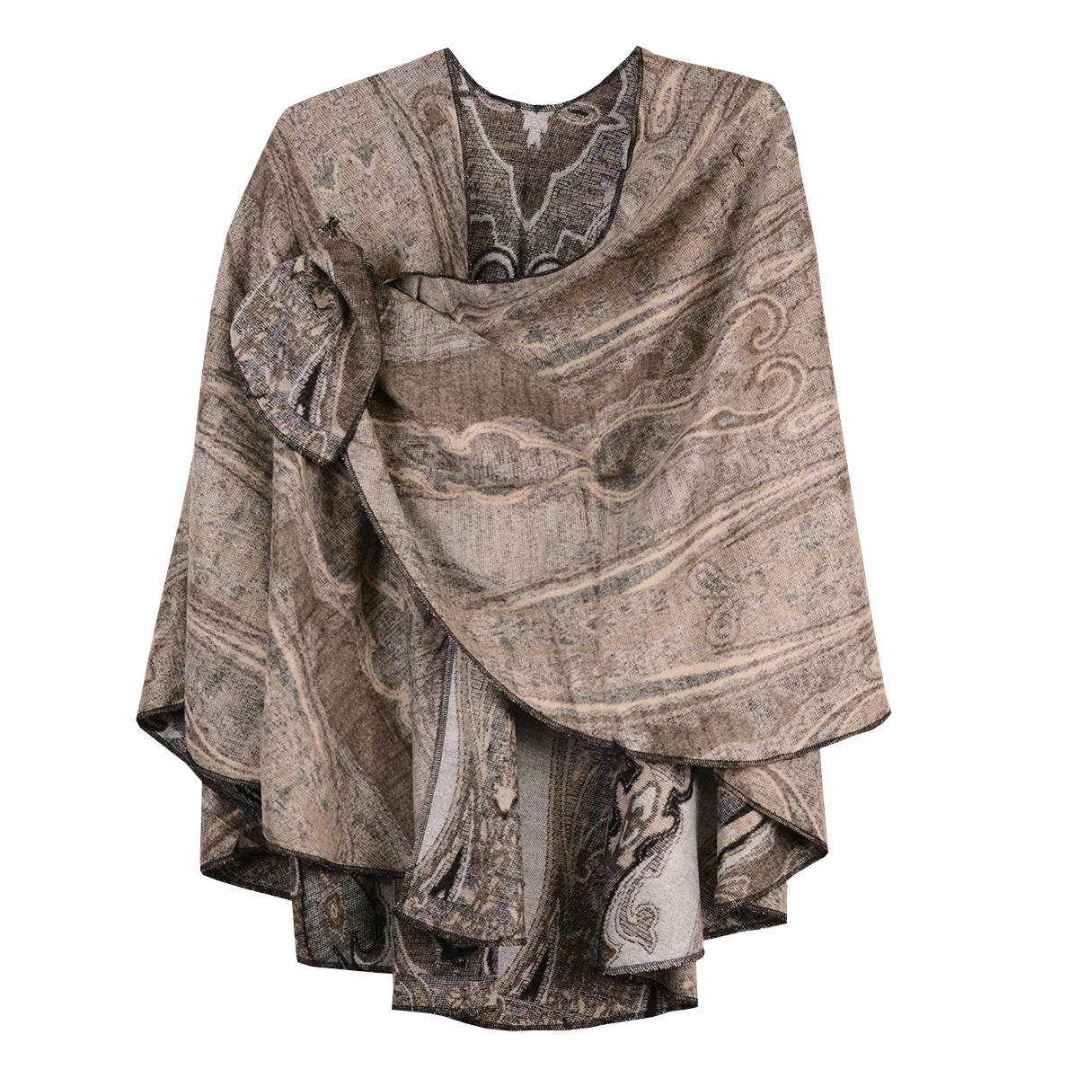 Rapti 100% Cashmere Reversible Loop Shawl (#83)(Black/Grey/Natural) - Image 2