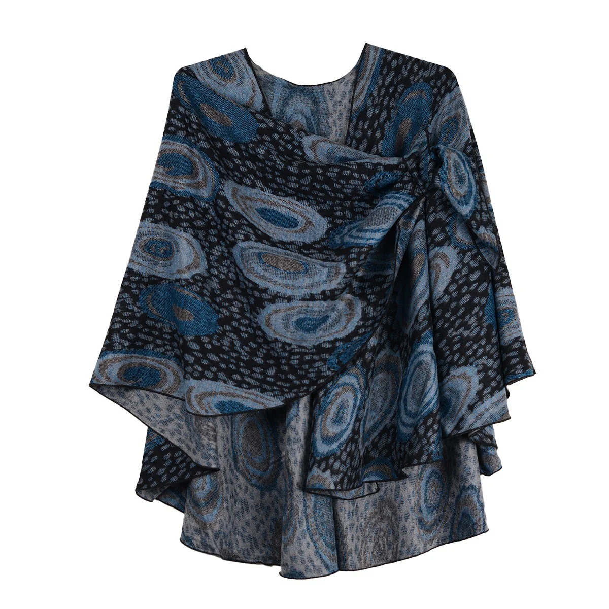 Rapti 100% Cashmere Reverse Loop Shawl (#22) GRY/BLUS - Image 2