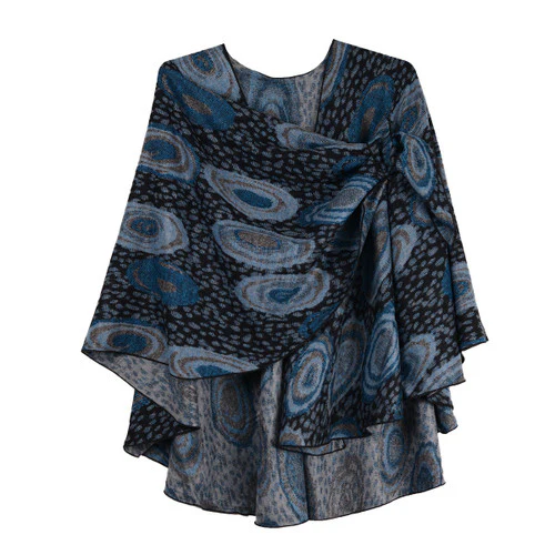Rapti 100% Cashmere Reverse Loop Shawl (#22) GRY/BLUS - Image 3