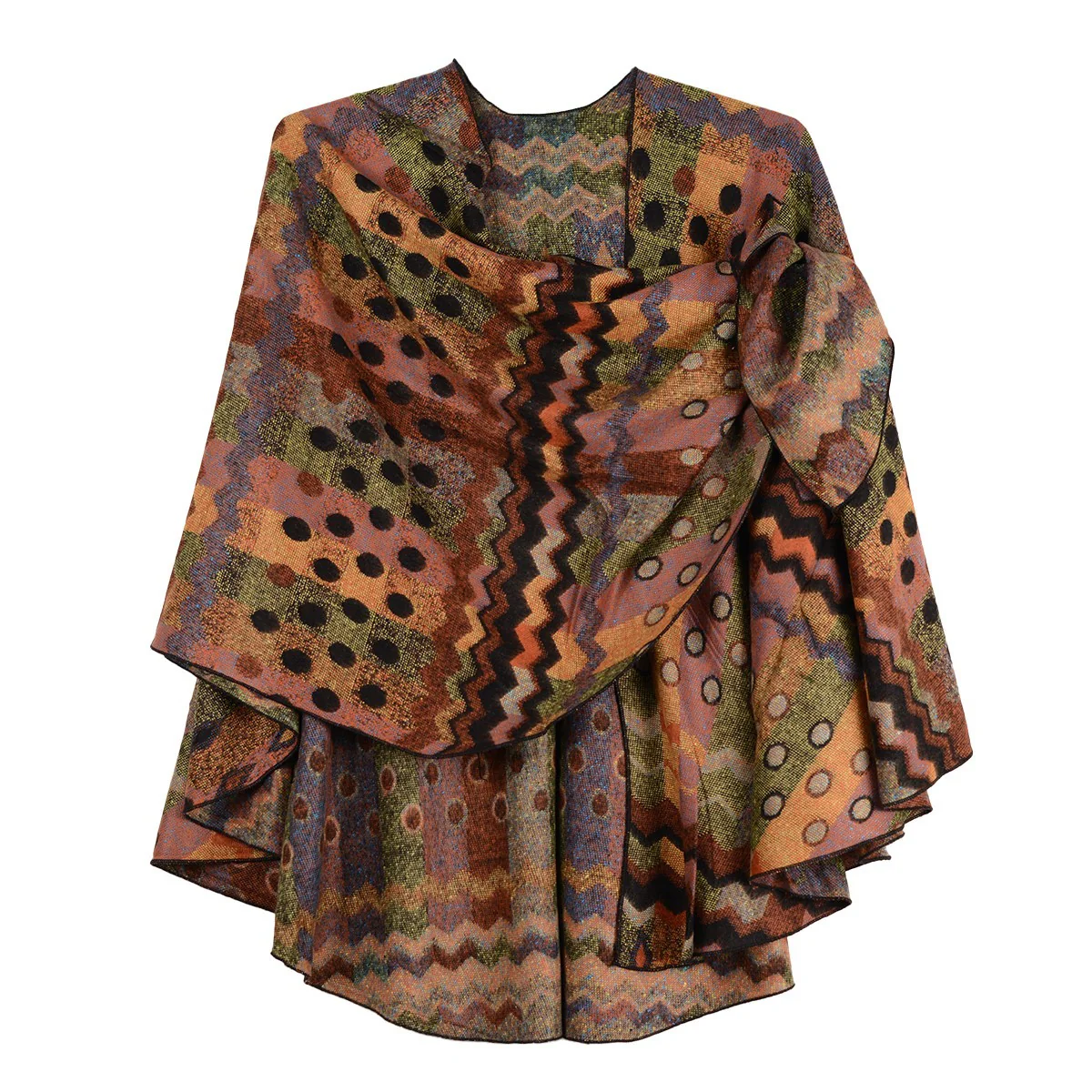 Rapti 100% Cashmere Reverse Loop Shawl #23 (Coral/ Olive)