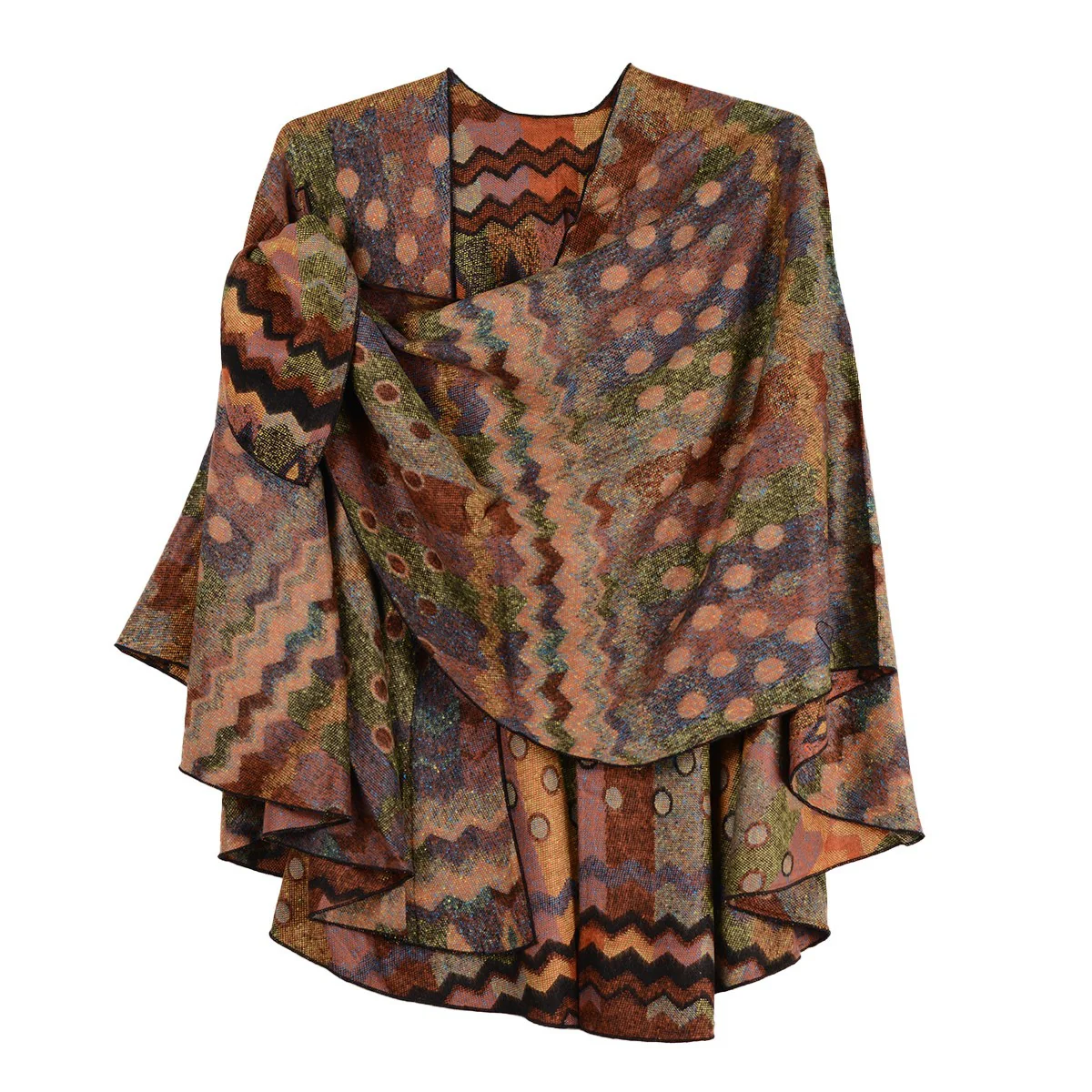 Rapti 100% Cashmere Reverse Loop Shawl #23 (Coral/ Olive) - Image 2