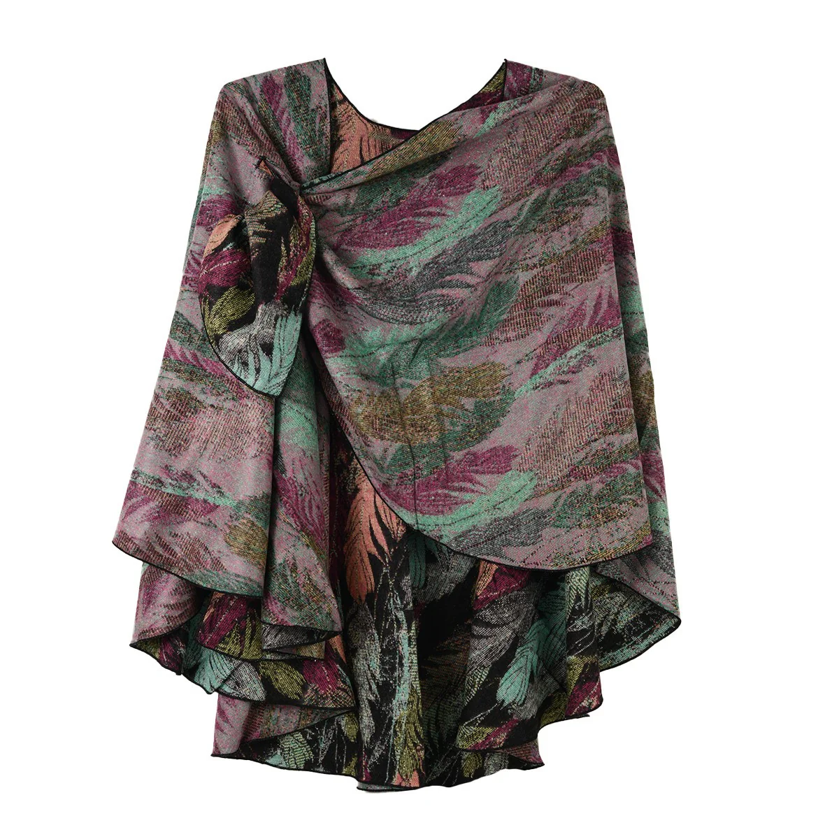 Rapti 100% Cashmere Reverse Loop Shawl (#26) BLK/TEAL/COR - Image 2