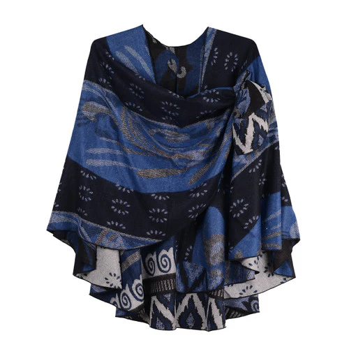 Rapti 100% Cashmere Reverse Loop Shawl (#31) BLU/BLK/WHT - Image 3