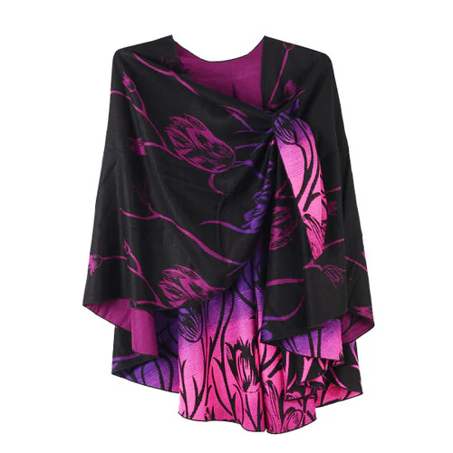 Rapti 100% Cashmere Reverse Loop Shawl #40(BLK/OMBREMAGENTA) - Image 3