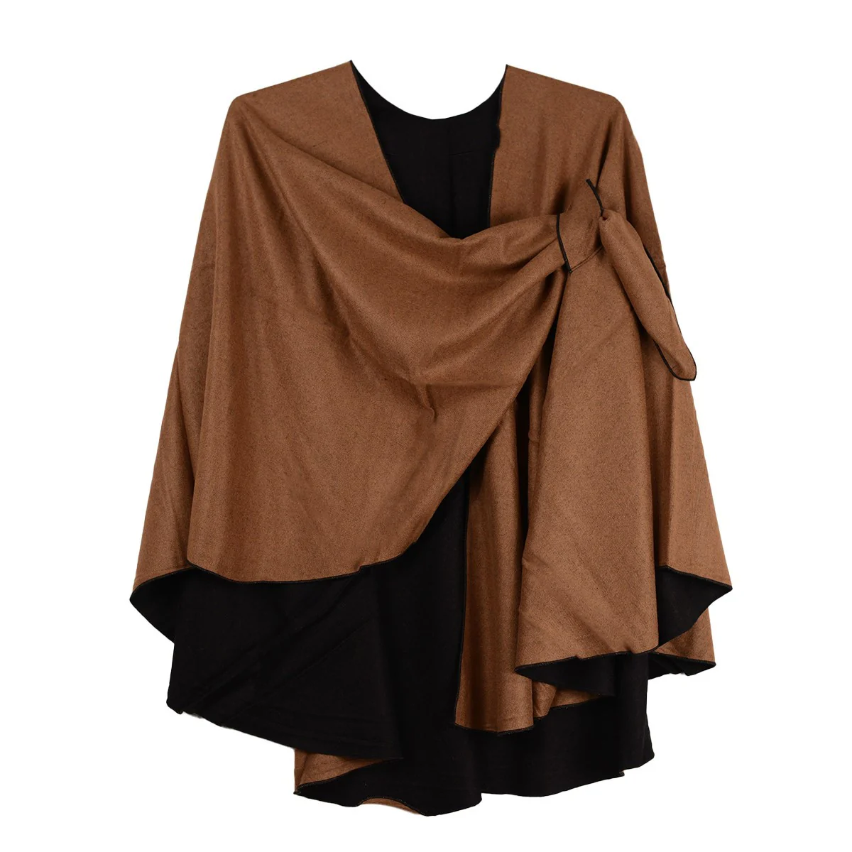 Rapti 100% Cashmere Solid Reversable Loop Shawl  BLK/TOBACCO - Image 2
