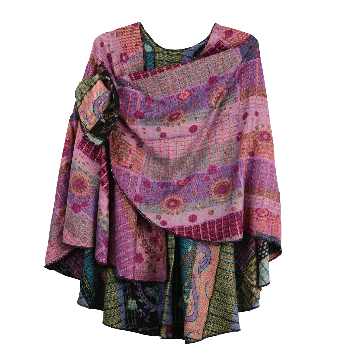 Rapti 100% Cashmere Reversible Loop Shawl (#82)(Black/Turquoise/Purple) - Image 2