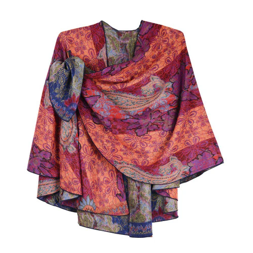 Rapti 100% Cashmere Reversible Loop Shawl (#2) FUCHSIA/CORAL-BLU/LTBLU - Image 3