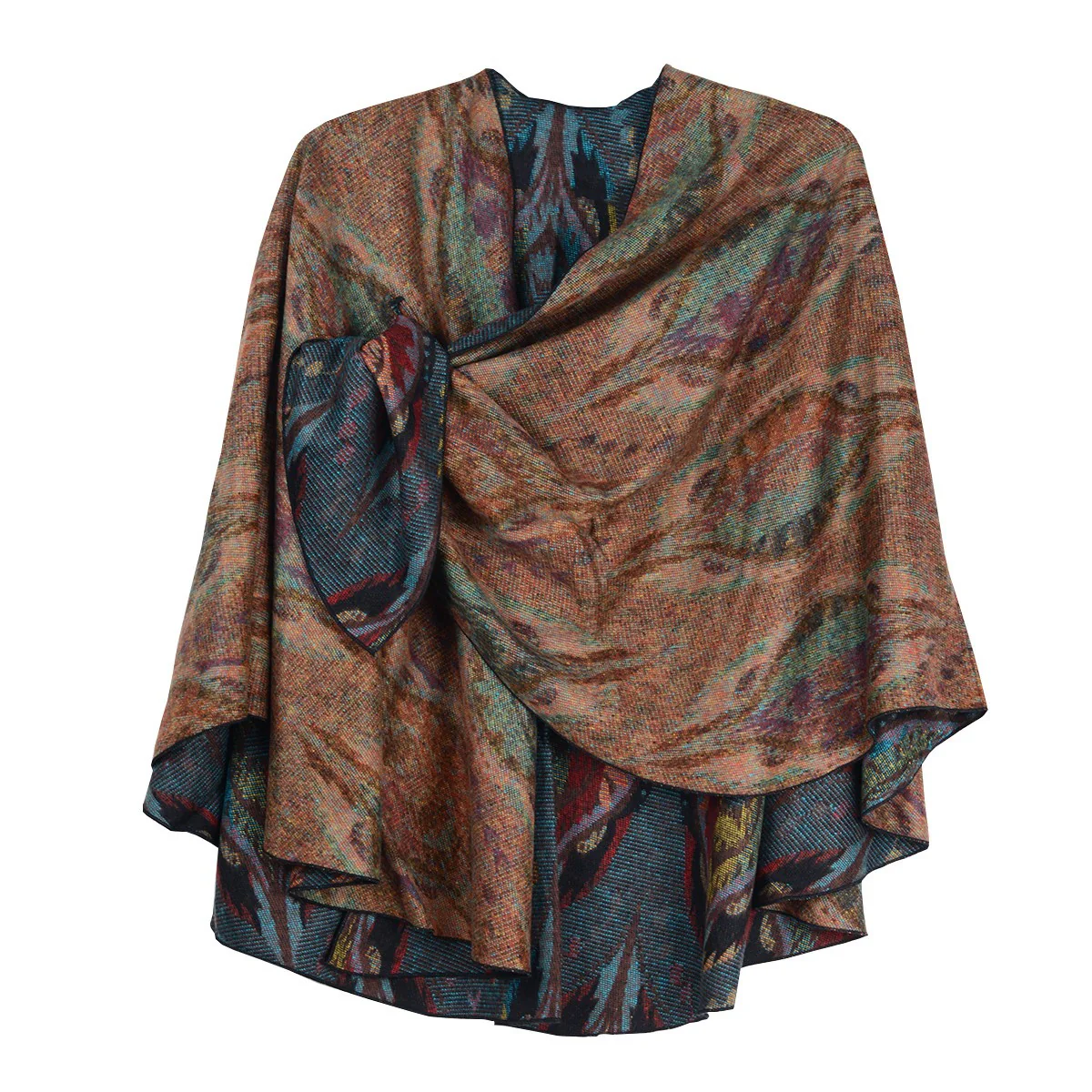 Rapti 100% Cashmere  Reversible Loop Shawl (#27) DEEPTEAL/CAMEL - Image 2